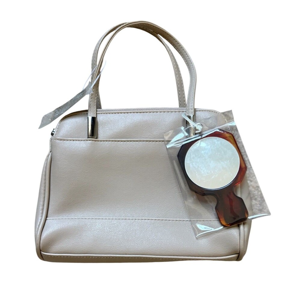 Simply Basic Handbag Purse Multi Function Organizer Mirror Beige